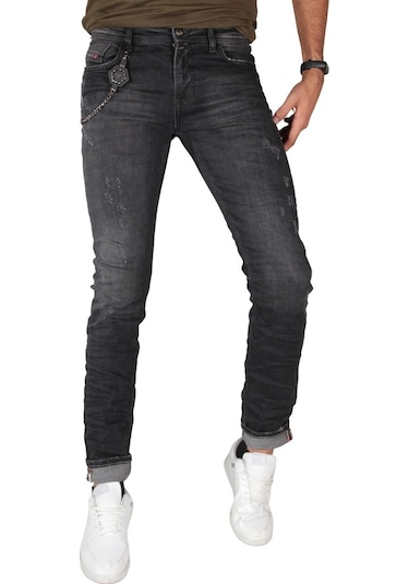 Erkek Likralı Dar Kesim Zincirli Kot Pantolon