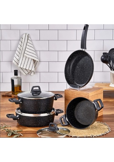 Cornella Cook 7 Parça Granit Tencere Seti Siyah
