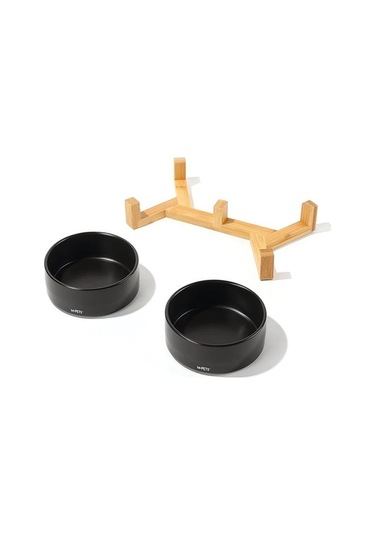 M-pets Opera Bamboo Standlı Seramik Mama Kabı 2x350ml Siyah