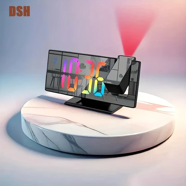 Oldfriend Siyah Yeşil Usb Projektörlü Dijital Alarm Saati Aydınlatma Sıcaklık Siyah + Yeşil