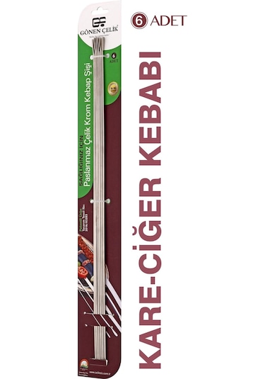 Gönen Çelik Şiş Paslanmaz Çelik Krom Kebap Şişi 6 Adet Ciğer Şiş