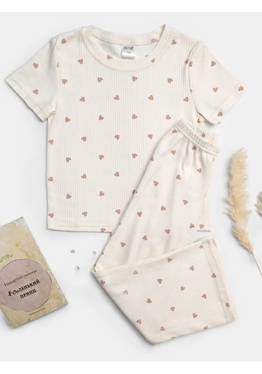 Dıale Kids Çizgili Pantolon Ve Tişört İle Çocuk Pijaması 278163985 Bej