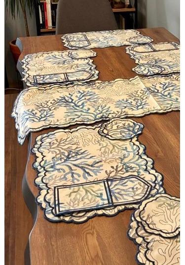 Dalım Keten Amerikan Servis Takımı 19 Parça Mavi Mavi