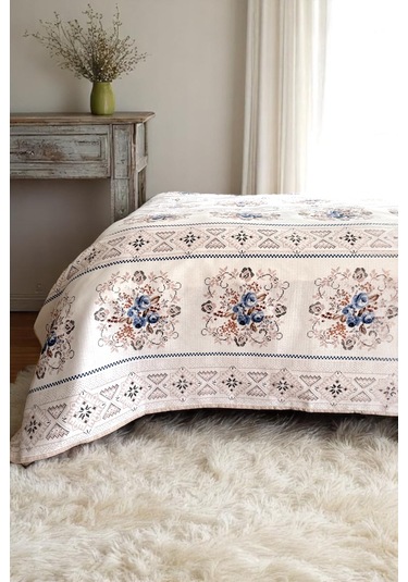 Alla Turca Çift Kişilik Kanaviçe Desenli Pike İndigo 200x240 Cm %100 Pamuk İndigo