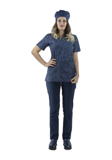 Scrubs Koyu Kamuflaj Desenli 3901 Kadın Tek Üst Forma