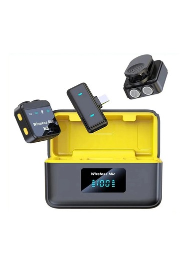 Q09 Iphone Ve Type-c Uyumlu Kablosuz Yaka Mikrofonu Göstergeli Led Şarj Kutulu Gürültü Azaltma