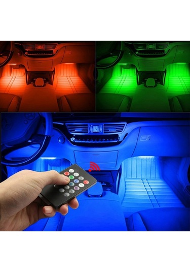 Geeroyoo Araç İç Led Işık Seti 48 Led 4x22cm - Usb Girişli, Müzik Rhytmi İle Renk Değiştirme, Kumanda Kontrol, Su Geçirmez