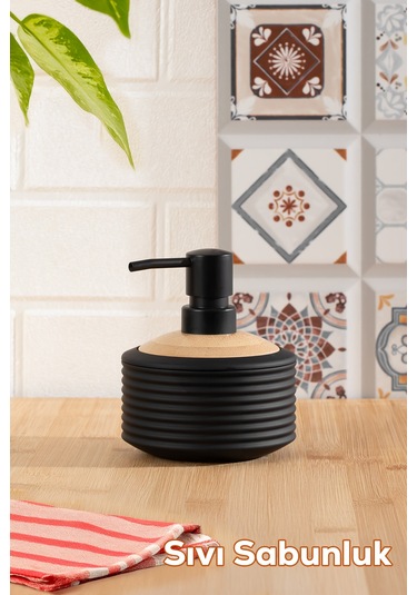 Porsima 3152 Banyo Ve Mutfak Sıvı Sabunluk 350ml Siyah-ahşap Siyah