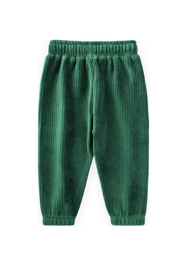 Fitilli Kadife Jogger Pantolon 1-10 Yaş Yeşil Yeşil