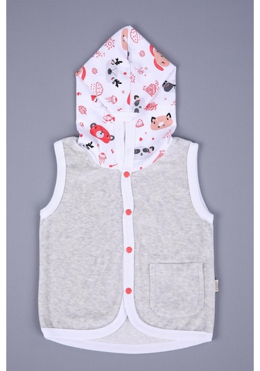 Babyhola Kız Erkek Bebek Kapüşonlu Kadife Cepli Yelek 3297 001