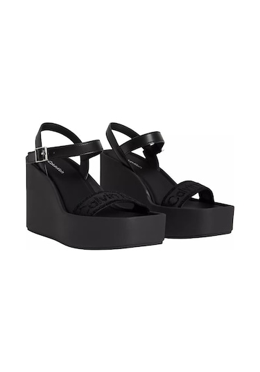 Calvin Klein Kadın Wedge Bantlı Deri Sandalet-14756 Siyah