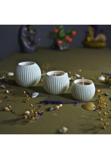 3 Lü Tealight Mumluk Seti Dekoratif Ev & Salon Mumluğu Hediyelik Set Mermer Desen