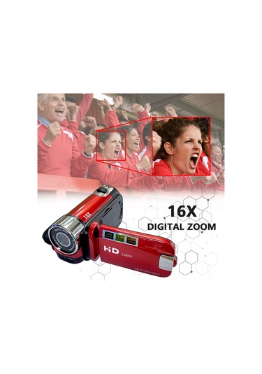 Vkemall Kırmızı 1080p Full Hd Dijital Video Kamerası - 16mp Cmos Sensör, 16x Dijital Zoom, 2.7" Lcd Ekran, Dahili Li-ion Pil Avrupa Standartı