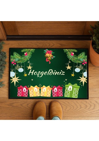 Noel Hoşgeldiniz Renkli Kapı Önü Paspası 60x40 Cm Paspas Çok Renkli