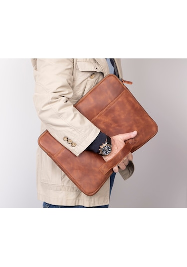Torıno Tuscan Tan Super Slim 16inç Laptop / Apple Uyumlu MacBook Kılıf Taba