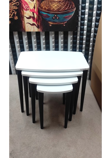 4 Lü Mdf Lam Ahşap Zigon Sehpa Beyaz - Antrasit