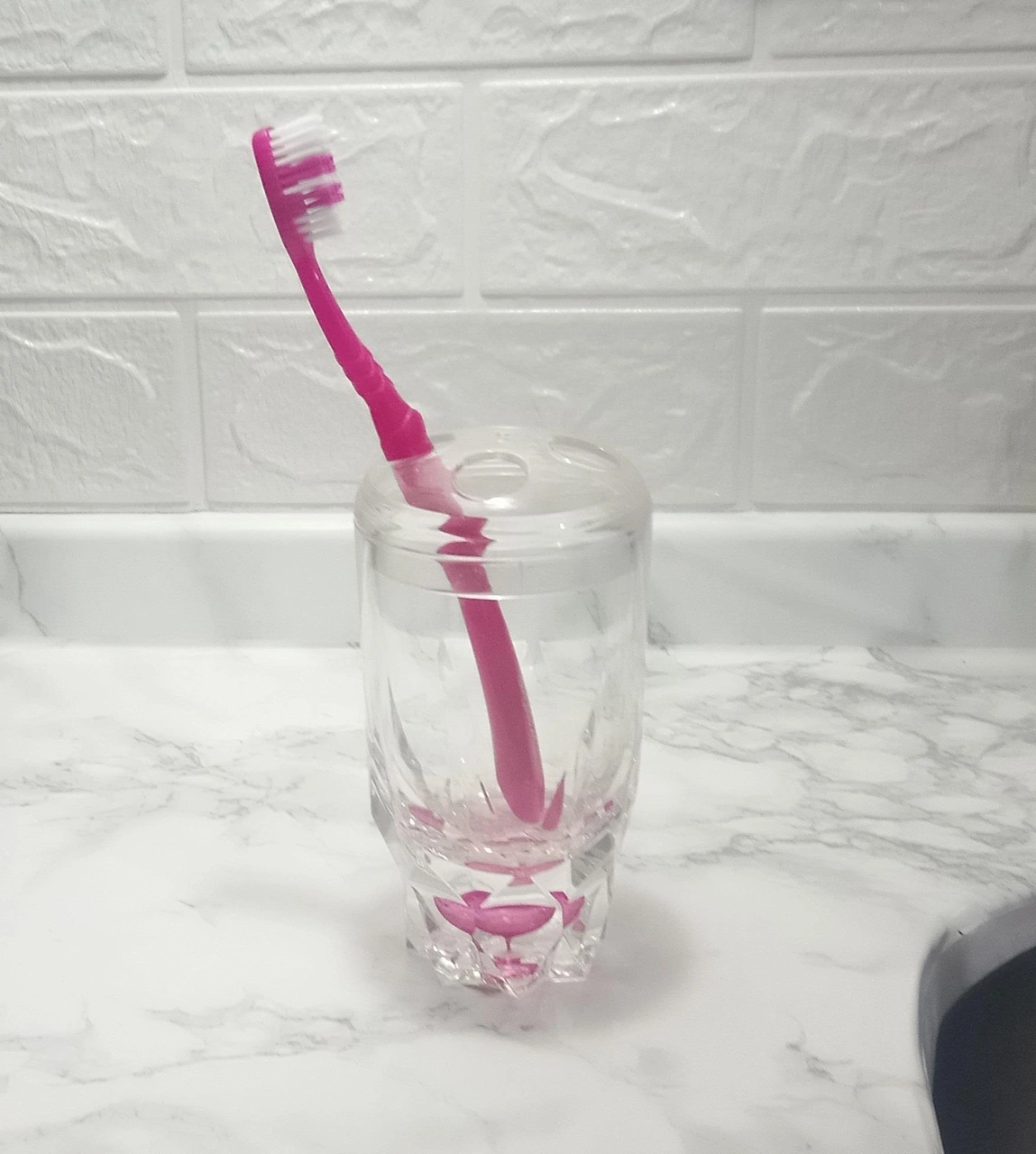 2 Adet Diş Fırçalık Kristal Damlalı Akrilik 7x7x14cm Banyo Seti Çok Renkli