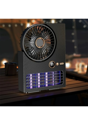 Ximistore9 2025 Yeni Model F05s Siyah Dış Mekan Kamp Makyrosu + Soğutucu Fan 2'li Fonksiyonlu Usb-c Şarjlı 5 Hızlı İç/dış Kullanım Uygun