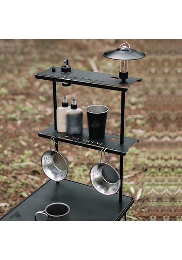 Novahub Ise Mount Kamp Masa Rafı Küçük Boyutlu Lamba Standı Çok Fonksiyonlu Masaüstü Depolama Rafı Mutfak Eşyası Askısı Dış Mekan Kampı Piknik Sırt Çantası Bbq İçin Raf Siyah Siyah
