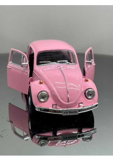 Volkswagen Beetle 1:32 Ölçek Metal Çek Bırak Model Araba 12 Cm - Pembe