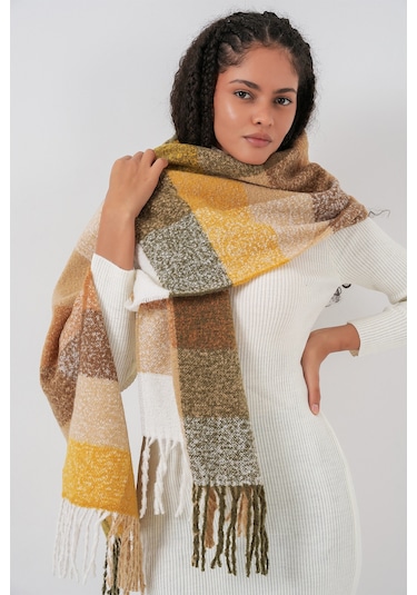 Kadın Yumuşak Dokulu Kalın Şal Atkı 15951 - Hardal Hardal