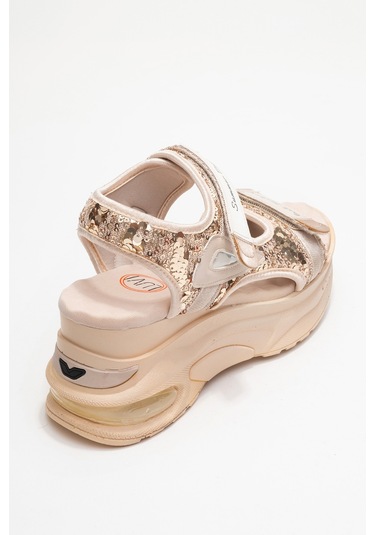 Arthur Bej -altın Payet Bantlı Kalın Taban Kadın Spor Sandalet Bej - Altın