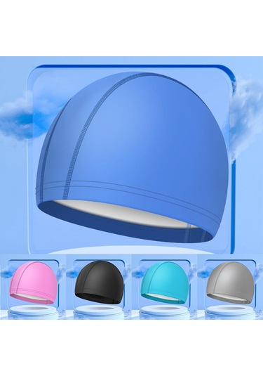 Göl Mavisi Yüksek Elastik Unisex Yüzme Bonesi Uzun Kısa Saç Düz Renk Yüzme Bonesi Mavi