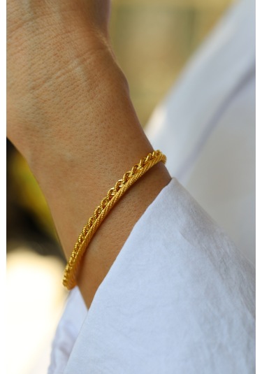 Yenigün Kuyumculuk 14 Ayar Altın Burgu Ve Hasır İkili Bileklik Blk25309 Sarı Altın