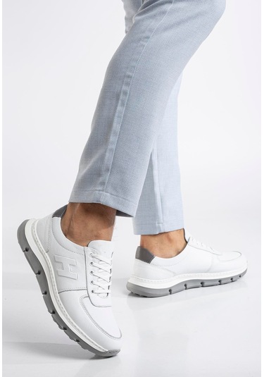 Hakiki Deri Erkek Günlük Ayakkabı Beyaz H Model Eva Taban-3481 Beyaz