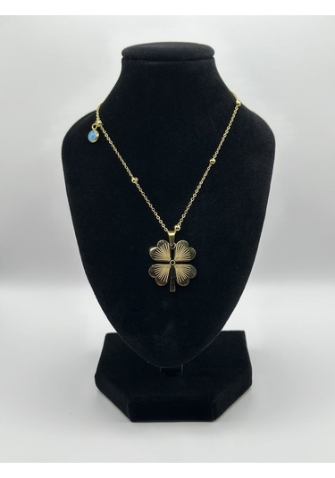 Arnes Jewelry Çelik Nazar Boncuklu Yonca Kolye Gold