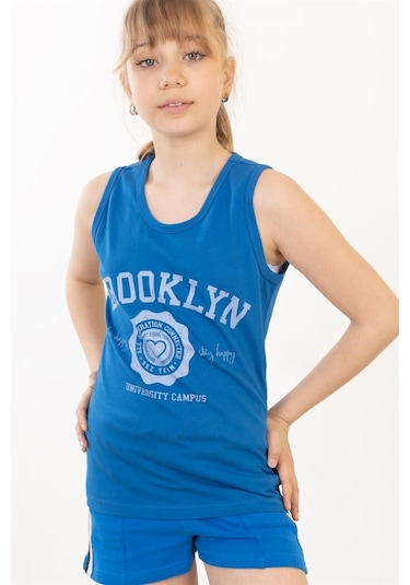 Brz Kids Baskılı Kız Çocuk Sıfır Kol T-shirt-mavi Mavi