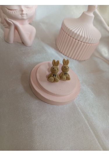 Açık Kahverengi Peluş Tavşanlı Küpe
