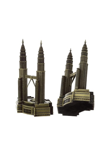 Vintage Metal Malezya Twin Towers Biblo Antik Bronz 18 Cm