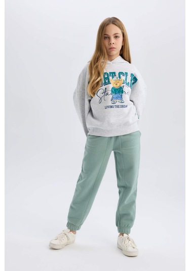 DeFacto Kız Çocuk Beli Paçası Lastikli Cepli Basic Düz Kalın Jogger Eşofman Altı D3840A824WNGN1129 Yeşil