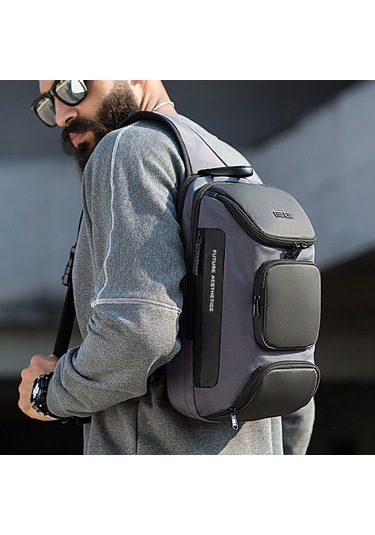 Bange Bg-7086 Usb Şarj Portlu Tek Askılı Göğüs Omuz Sırt Çantası Gri