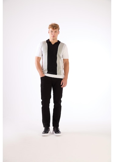 Dufy Siyah Blok Desen Erkek Triko - Slim Fit SIYAH