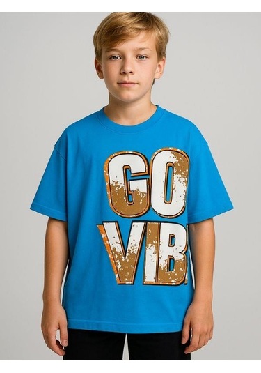 Marions Erkek Çocuk Good Vibes Yazılı Oversize Tshirt-16017 Mavi