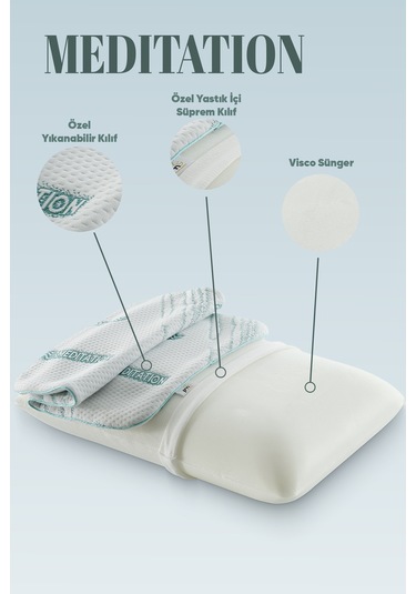 Dinlendirici Visko Yastık - Ortopedik Lüx Tombul Yastık - Anti Statik Kumaş Stres Azaltan Visco Beyaz