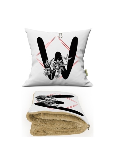 W HARFİ Baskılı Kişiye Özel Opsiyonel Battaniyeli Yastık Kırlent 2 in 1