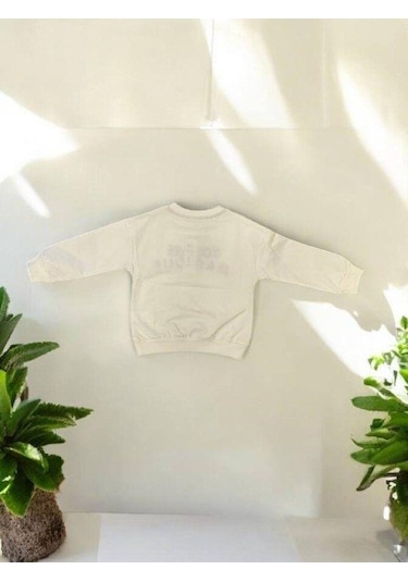 Kız Çocuk Nakışlı You Are Magique Yazılı Sweatshirt-14908 Ekru