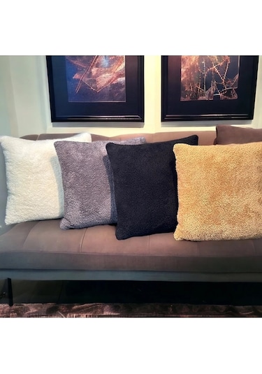 Peluş Çift Taraflı Dekoratif Kırlent Kılıfı 43x43 Cm Krem