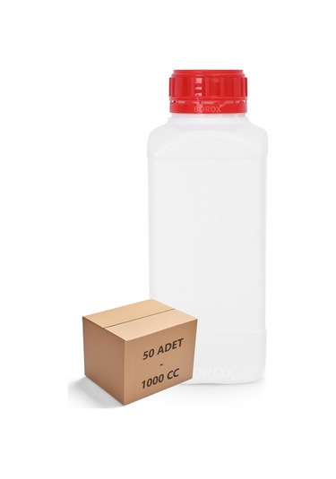 Borox Plastik Kare Kırmızı Kilit Kapaklı Numune Şişe 50 x 1 L