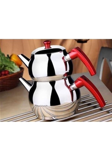 Ems Kardem Çelik Çaydanlık Mini Boy Kendinden Süzgeçli Çelik - Kırmızı