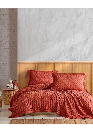 Jakarlı Pike Yatak Örtüsü Çift Kişilik Enza Kiremit Diğer