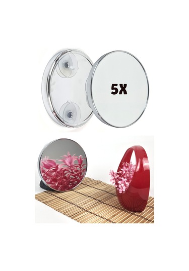 Vantuzlu Makyaj Aynası 5x Büyüteçli Krom Ayna 20cm MB056