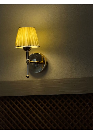 Osmanlı Ipeği Metal Duvar Aydınlatması Kablosuz Pilli Ledli Parlak Gold Aplik Krem