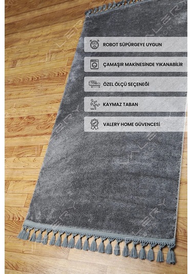 Comfort Ponpon Saçaklı Peluş Halı Antrasit Antrasit Ponpon Saçaklı