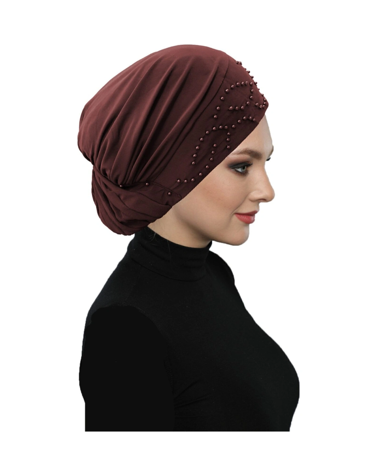 Topuzlu Kahve Hazır Türban Tesettür Bone Kahve