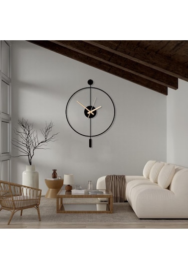 Minimalist Çelik Duvar Saati 49x38cm Sessiz Quartz Mekanizma Altın