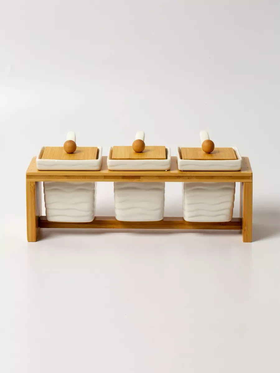 Muscari Home 3'lü Seramik Kapaklı Baharat Kavanozu Seti 240911208 Beyaz